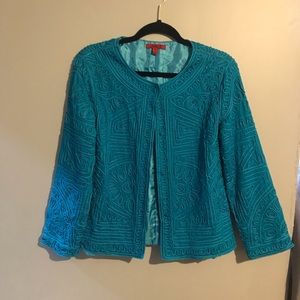 Joni B embroidered pattern blue button blazer